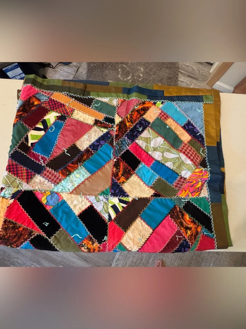 Vintage Handmade Patchwork Crazy Quilt 60 x  94